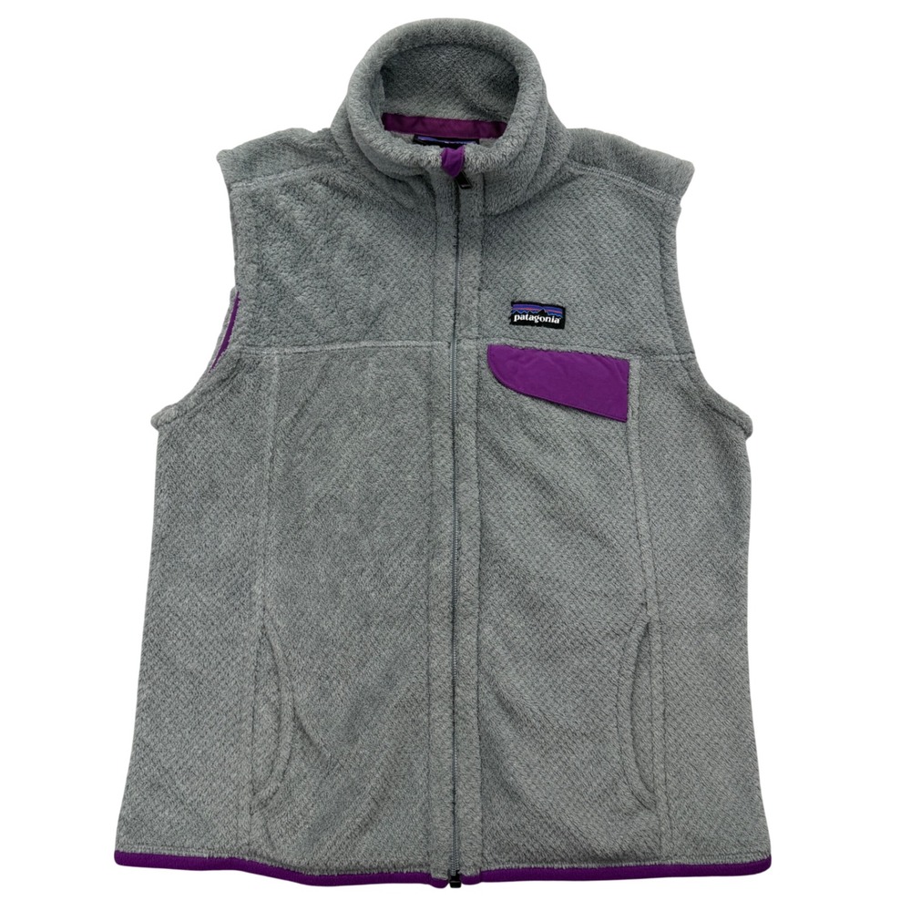 Patagonia Vest Womens S Grey Re-Tool Snap-T Fleece Full Zip Purple Trim 25445